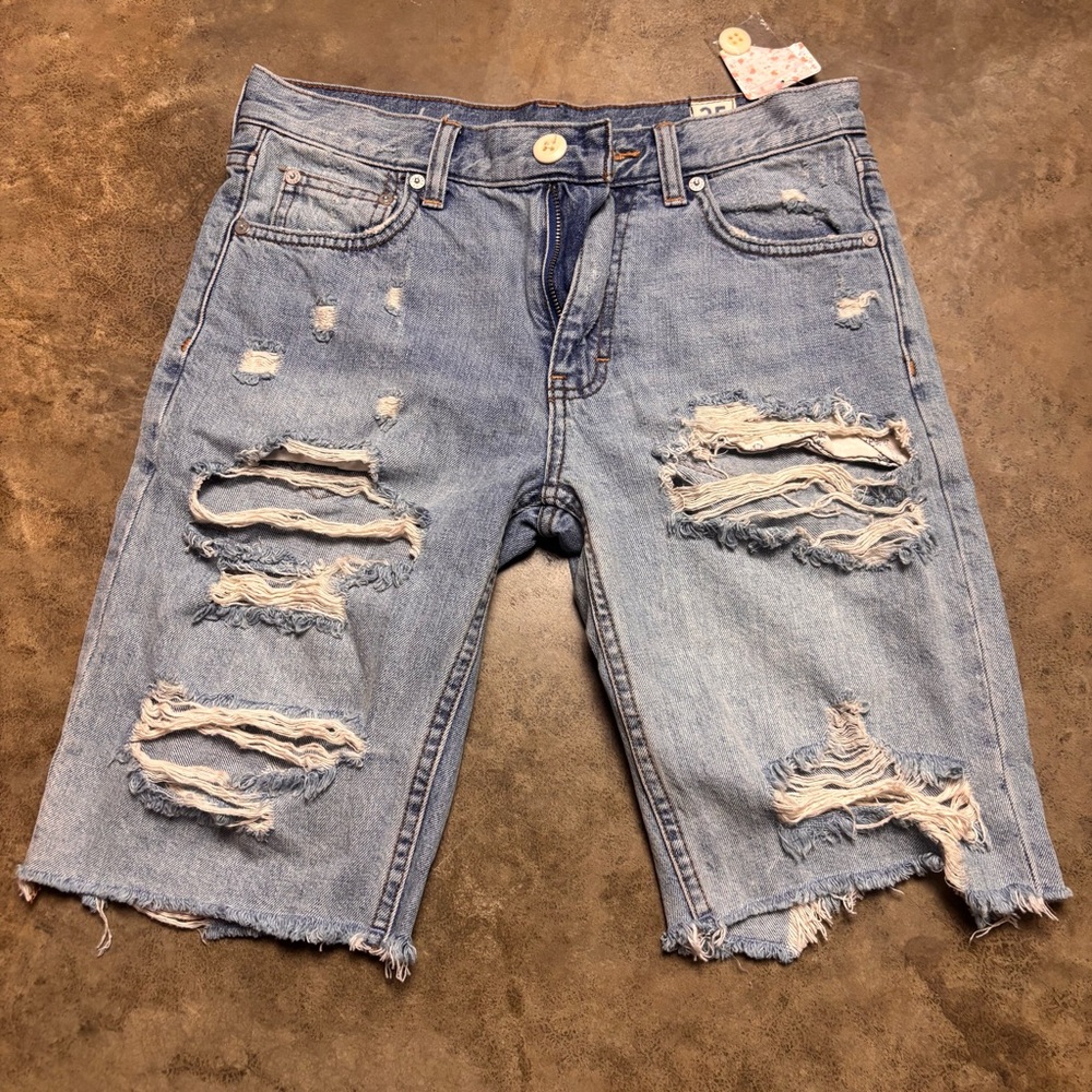 Distressed Light Blue Denim Shorts